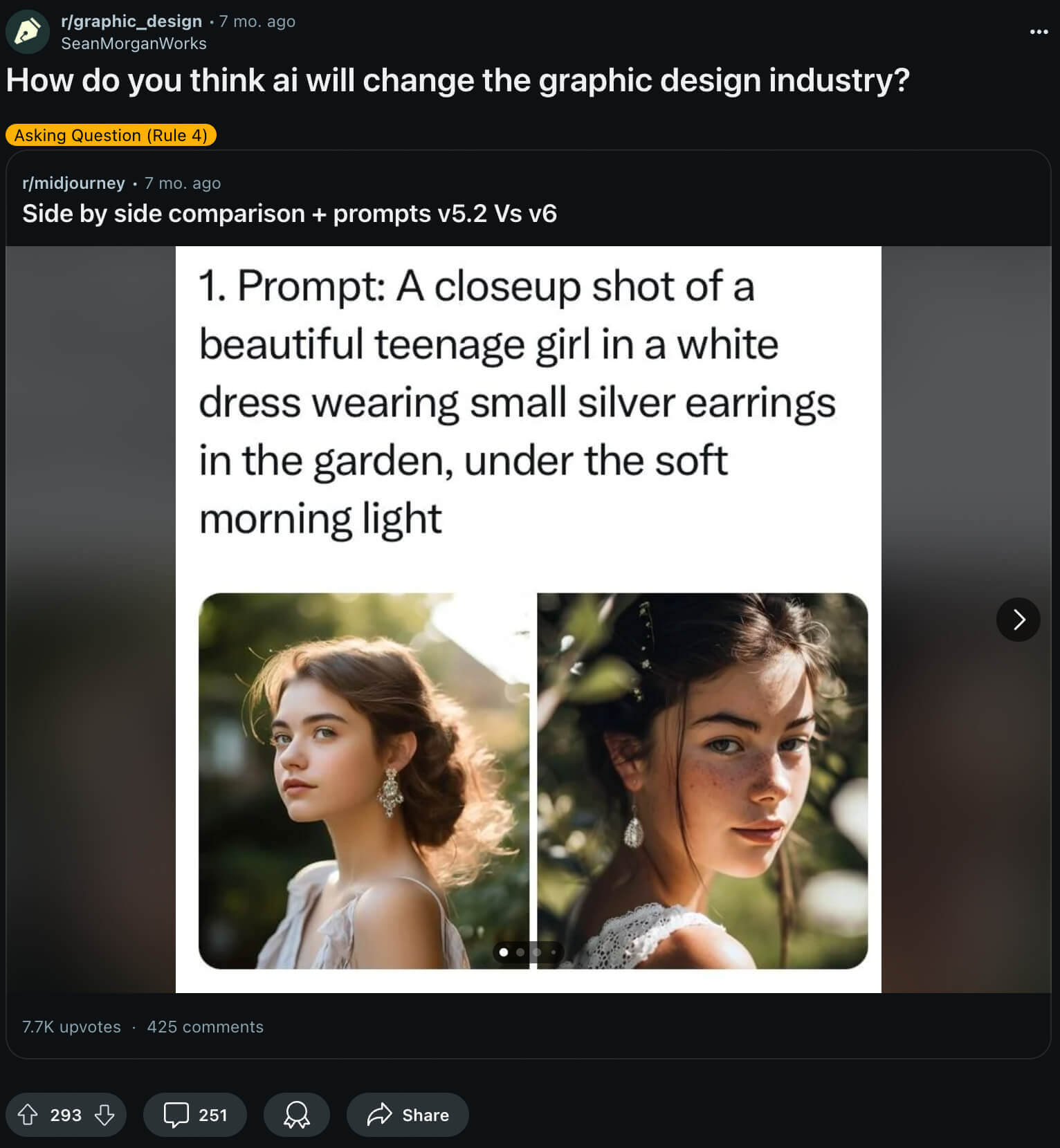 Reddit post addressing AI in the graphic design industry