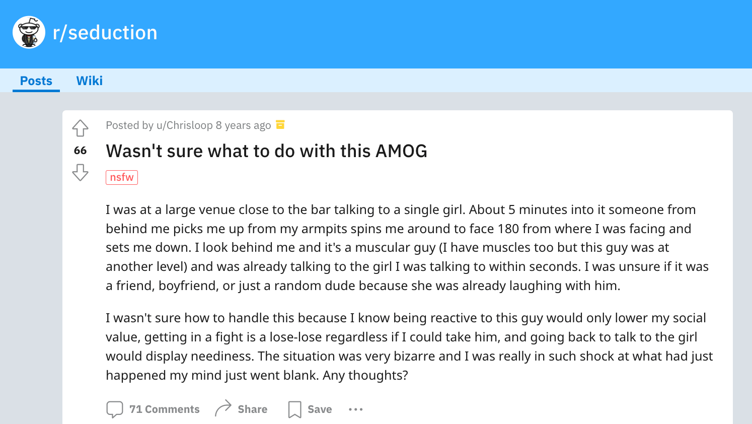 A Redditor discussing their interaction with an AMOG