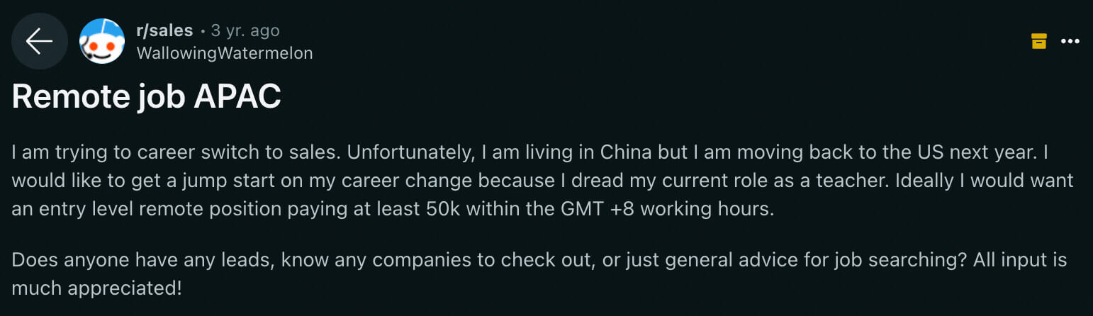 APAC redditor looking for a job