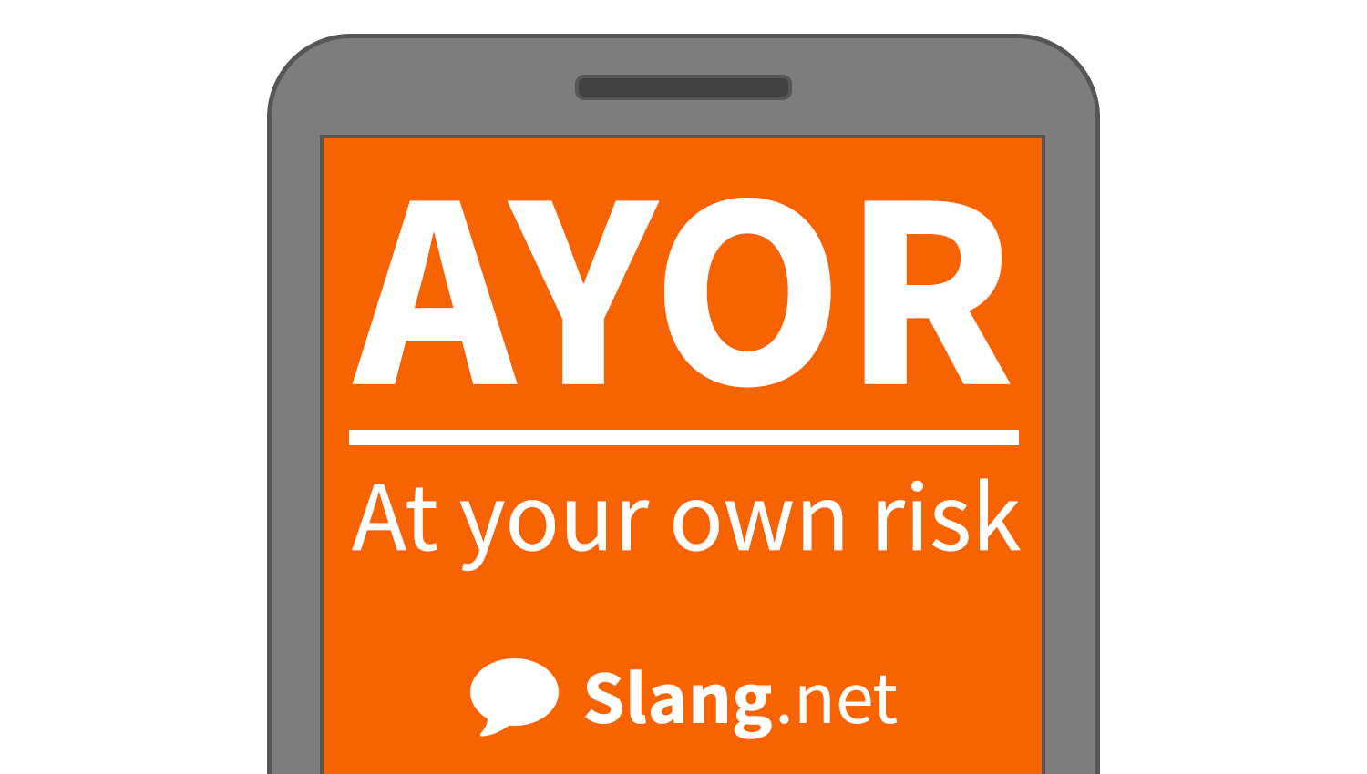 You may see &quot;AYOR&quot; in messages and online to mean &quot;at your own risk&quot;