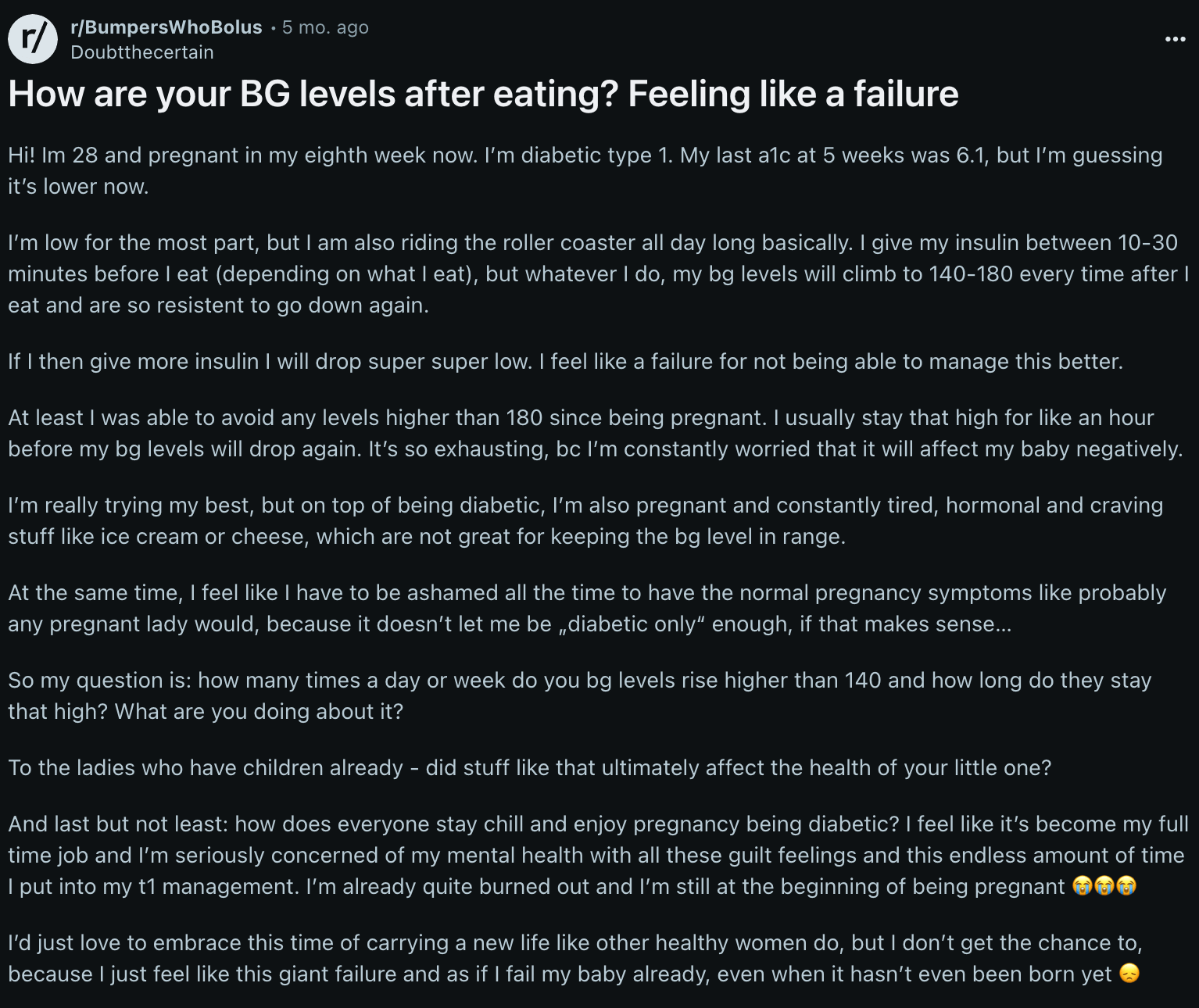 Reddit post regarding BG levels