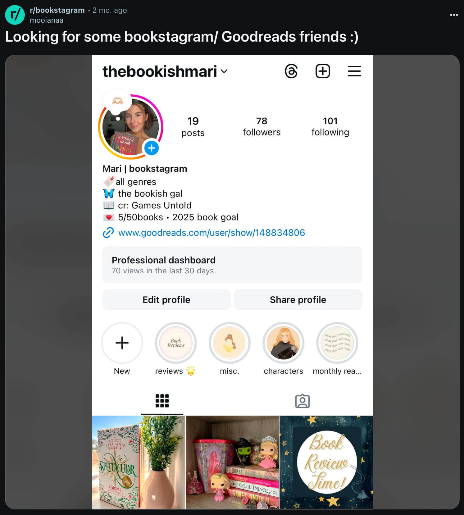 Redditor looking for some Bookstagram friends