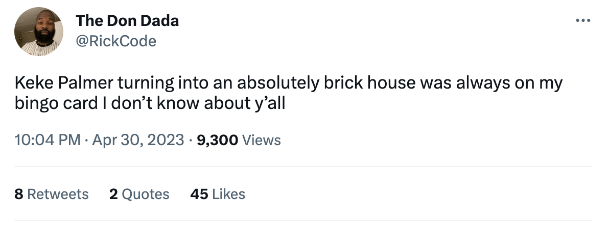 Tweet proclaiming Keke Palmer as a brick house
