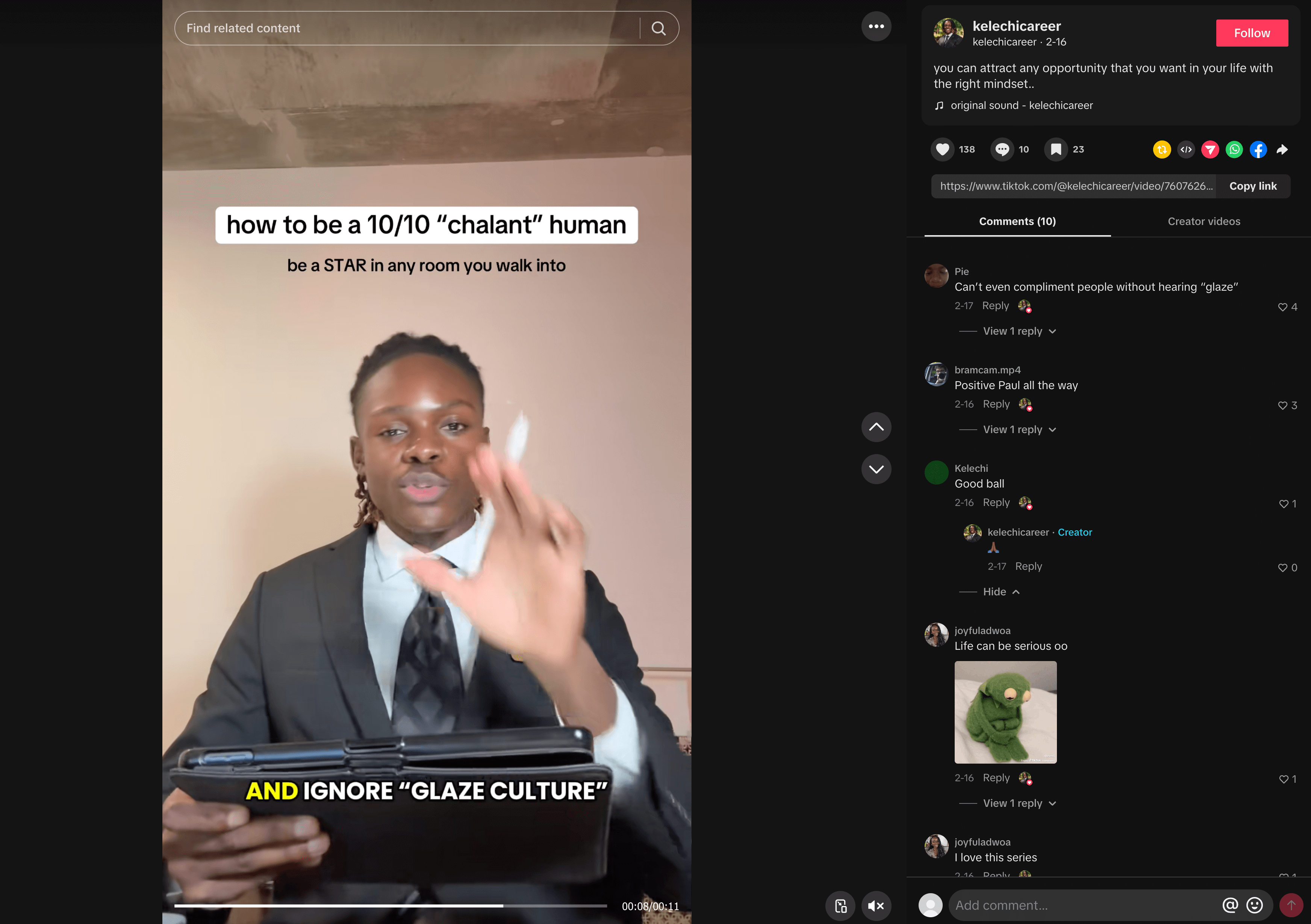 TikToker providing tips on how to be chalant