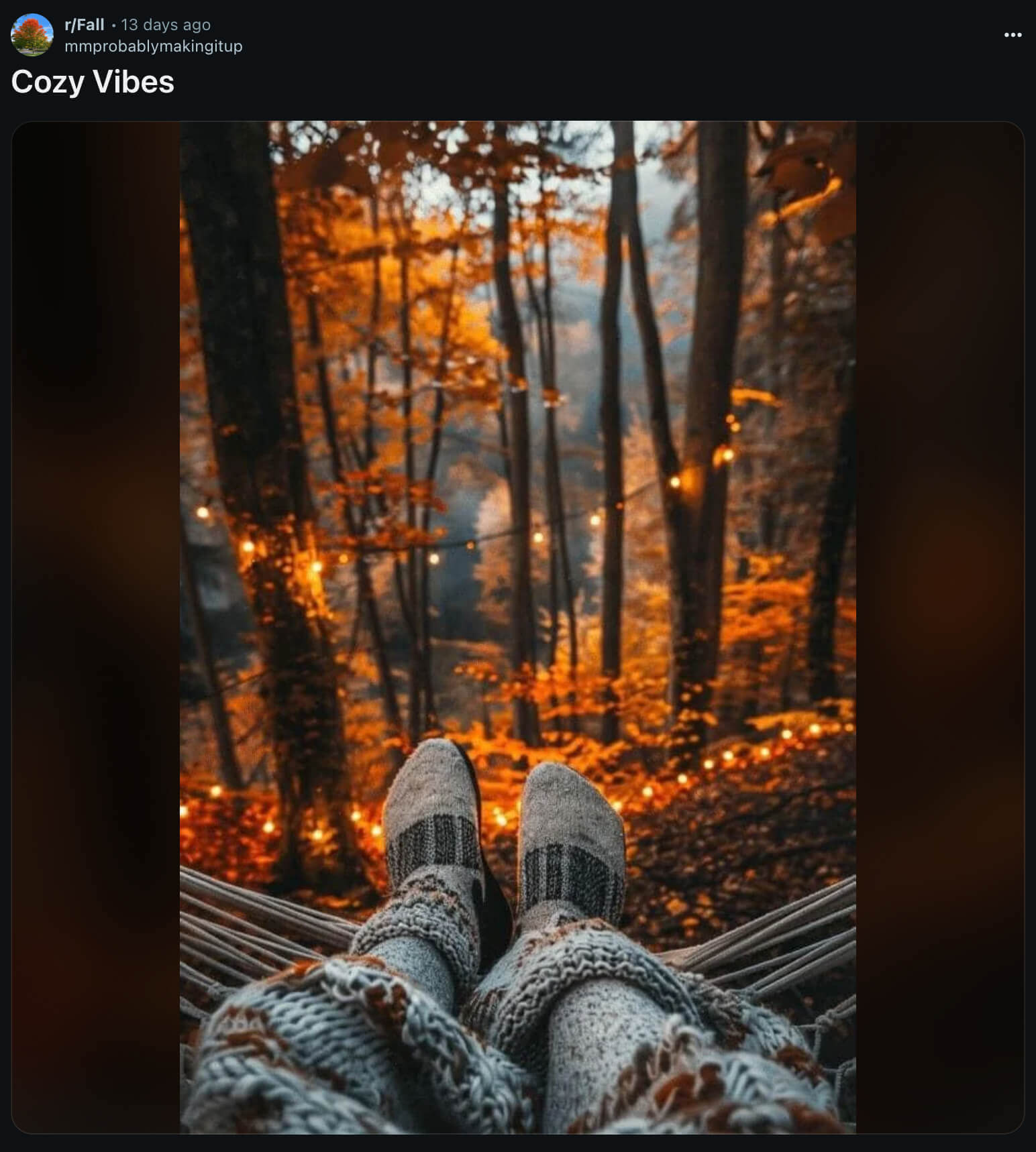 Cozy vibes post on Reddit