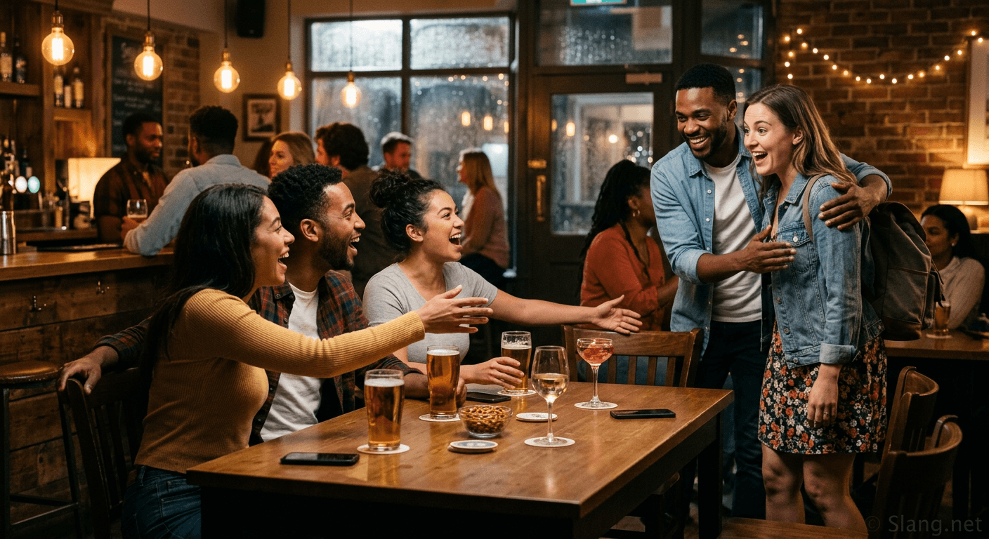 A woman crashing a squad at the bar