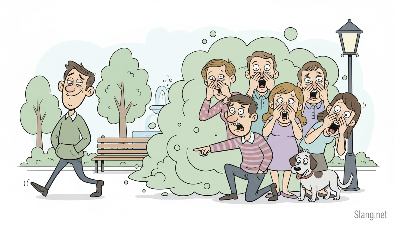 A person crop dusting, leaving some angry victims