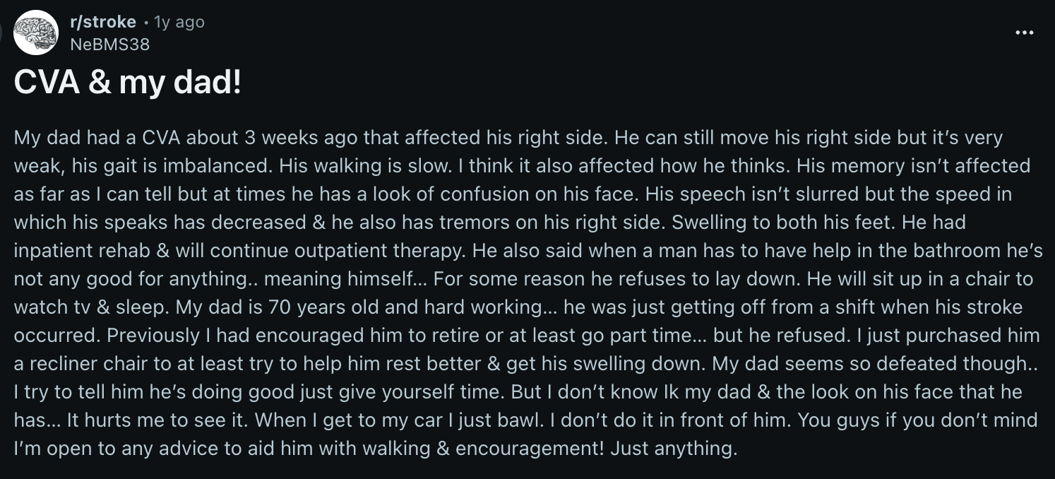 Redditor sharing about their dad's CVA event
