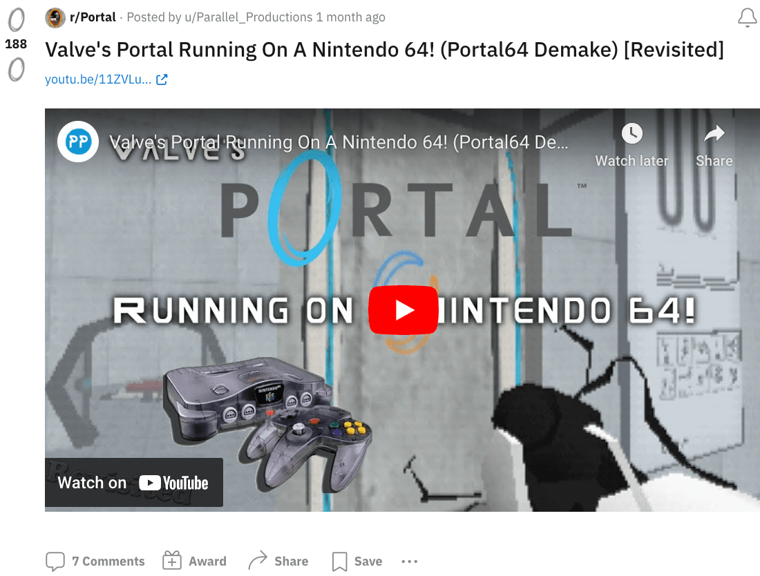 A gamer showing of an N64 demake of Portal