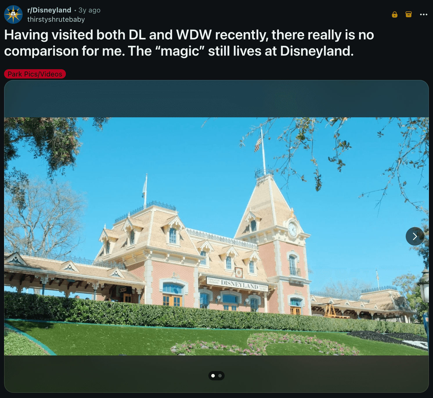 Reddit post comparing DL and WDW