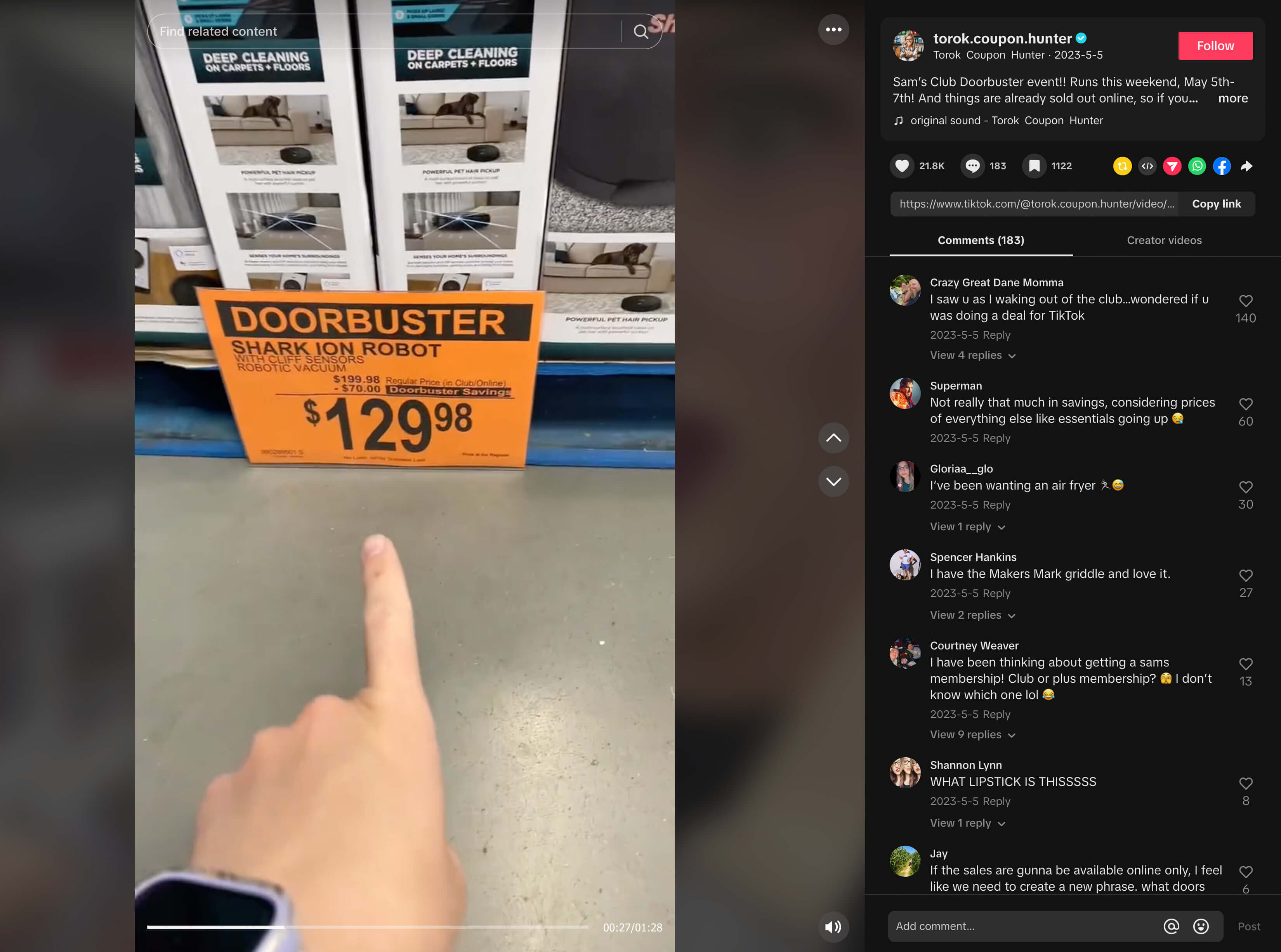 Pointing out Sam&#039;s Club doorbusters on TikTok