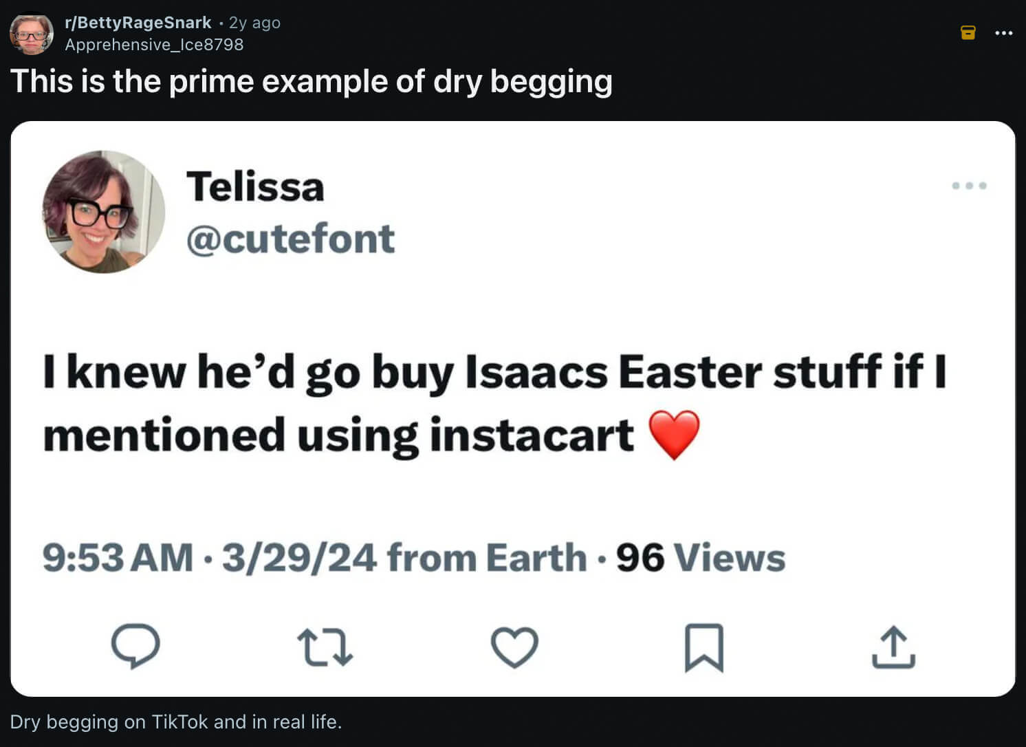Example of dry begging on Reddit