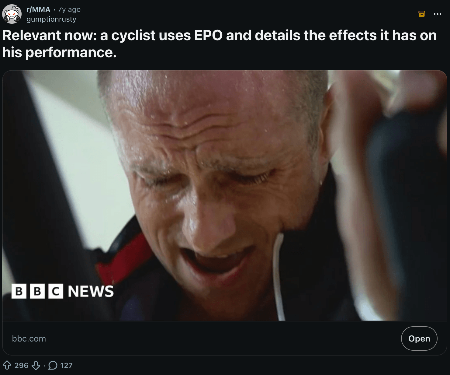 BBC News reporting on the effect of EPO on cyclists