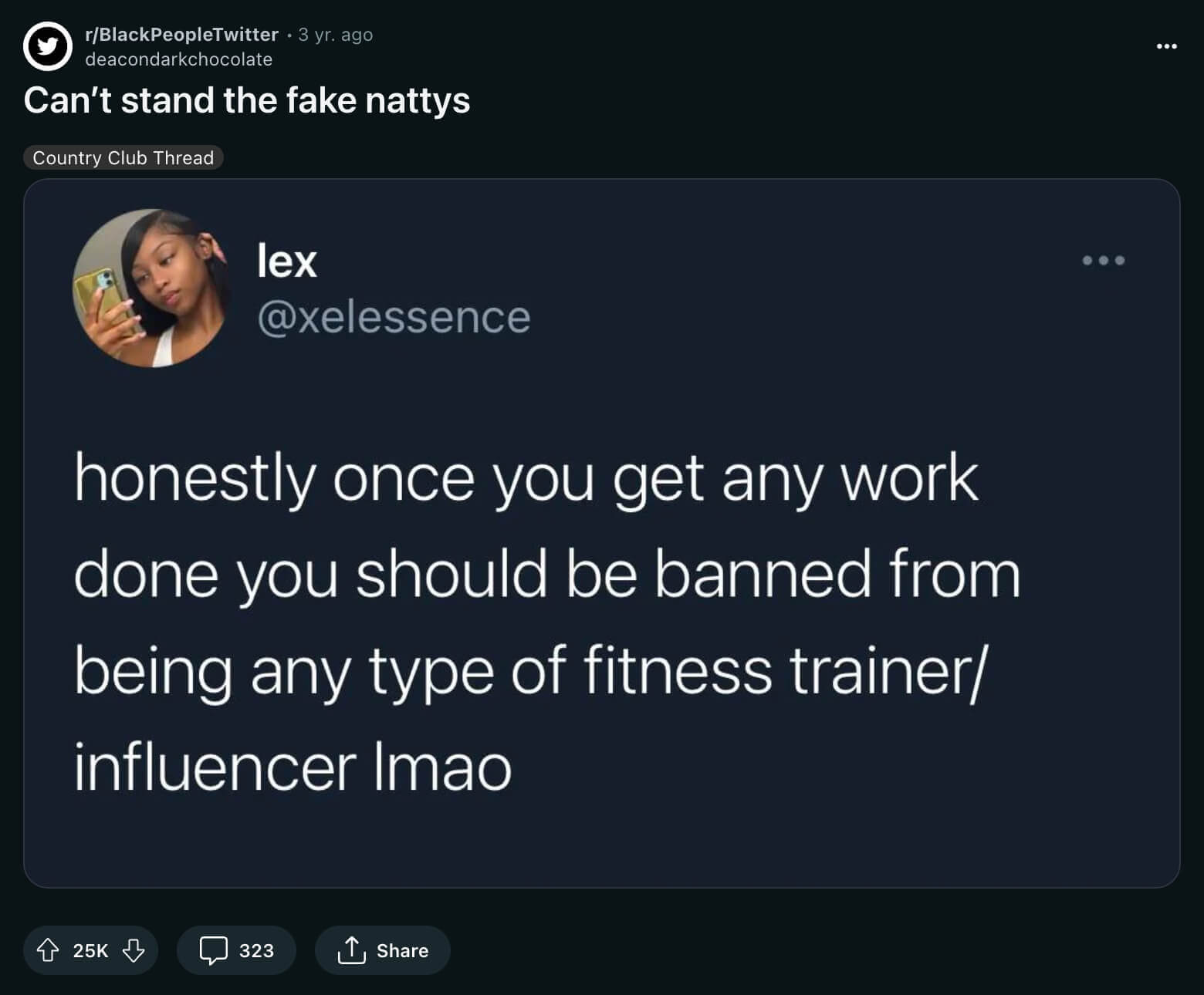 Redditor complaining about trainers and influencers that are fake natty