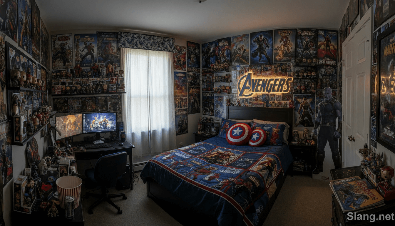 The bedroom of an MCU fanboy