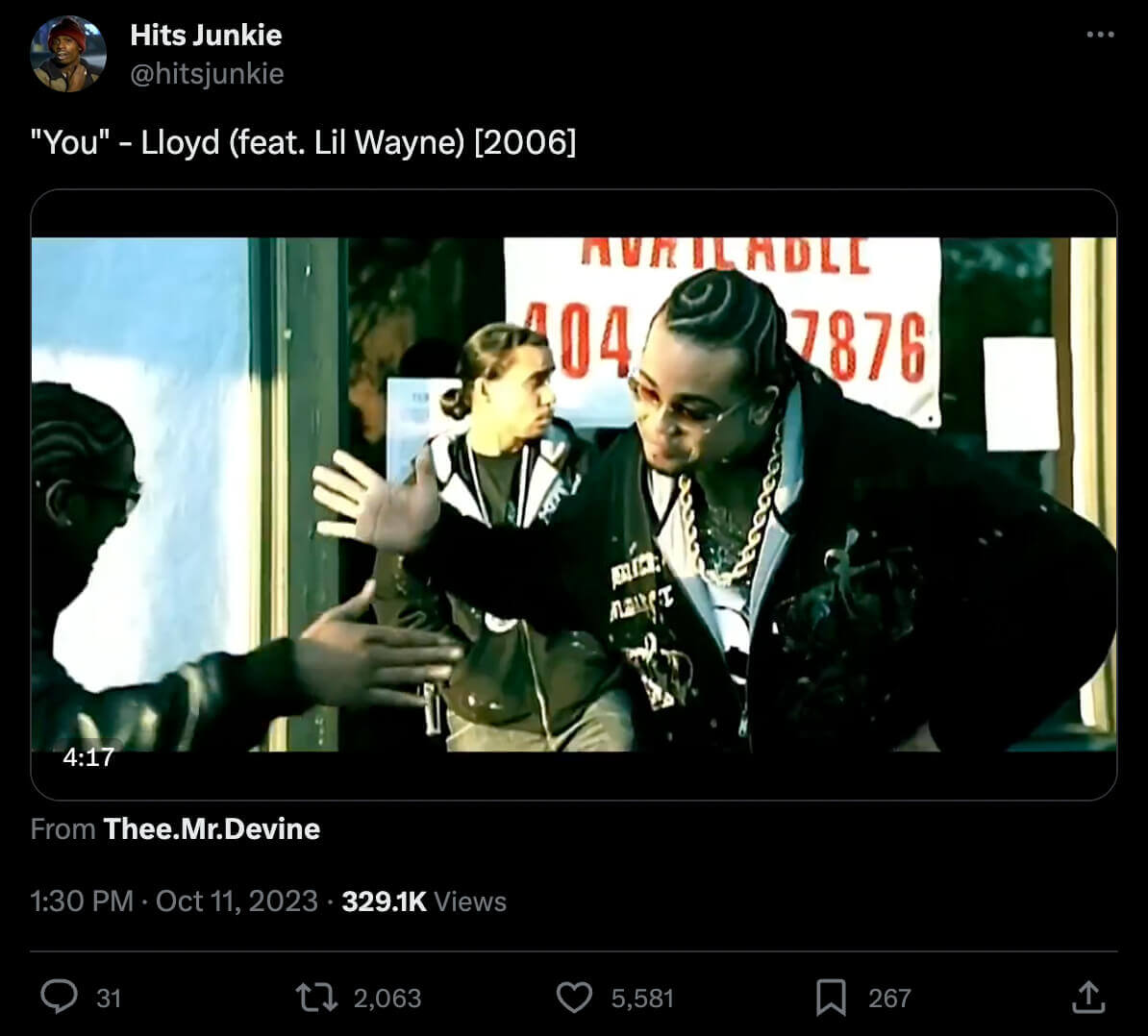 Post of the &quot;You&quot; music video feat Lil Wayne