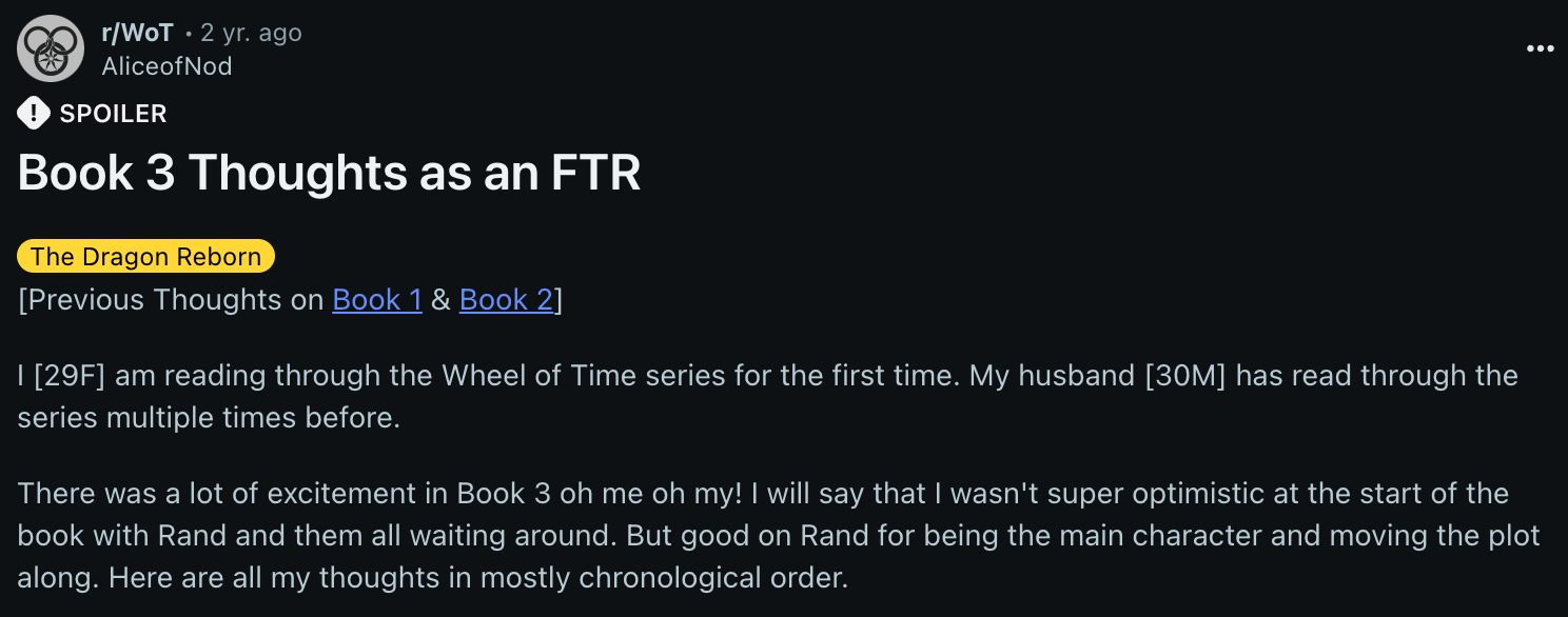 FTR in a Reddit post