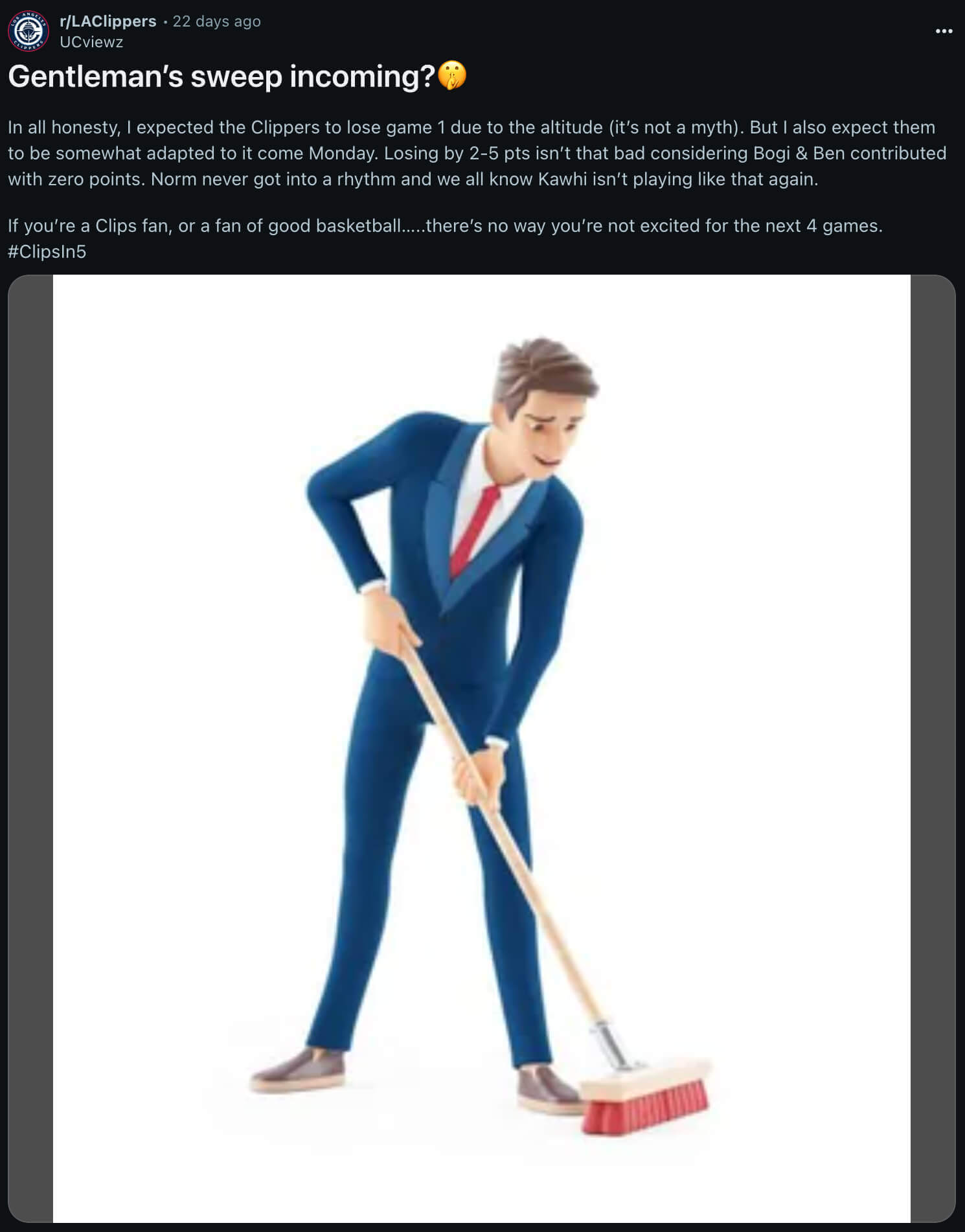 Gentleman's sweep post on Reddit