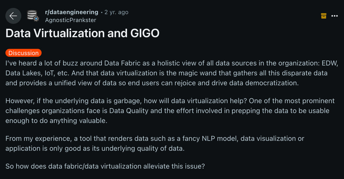 Data engineering GIGO post on Reddit