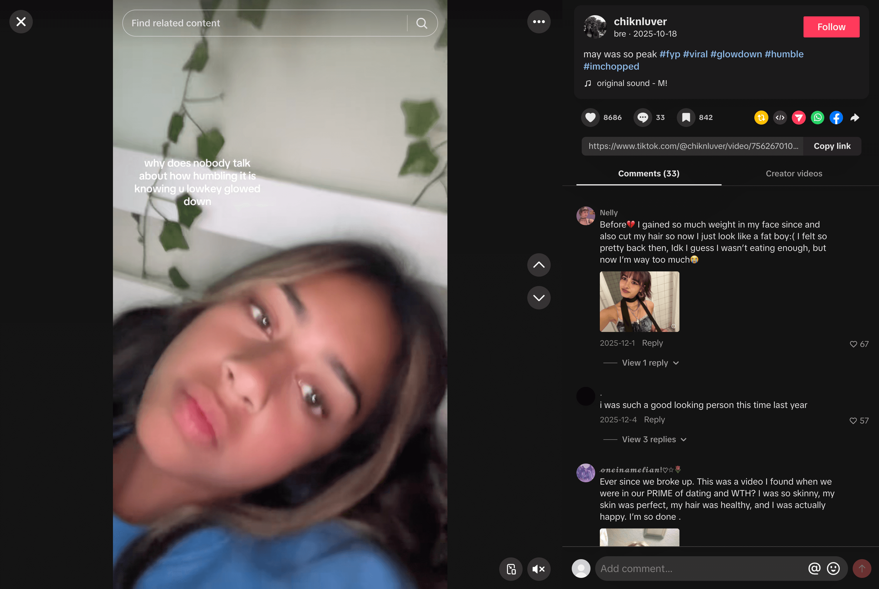 TikToker sharing her glow down