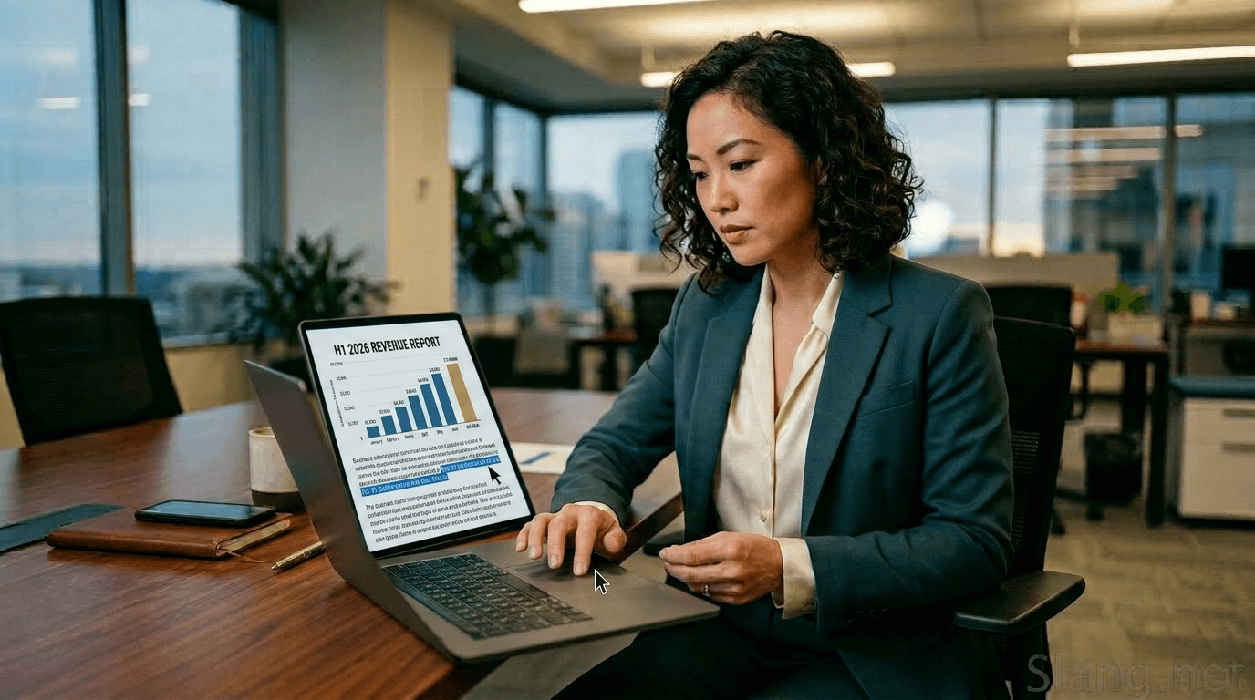 A woman analyzing H1 performance metrics on her tablet