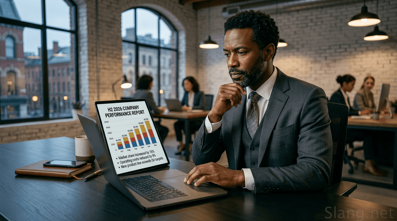 A businessman analyzing the company's H2 performance