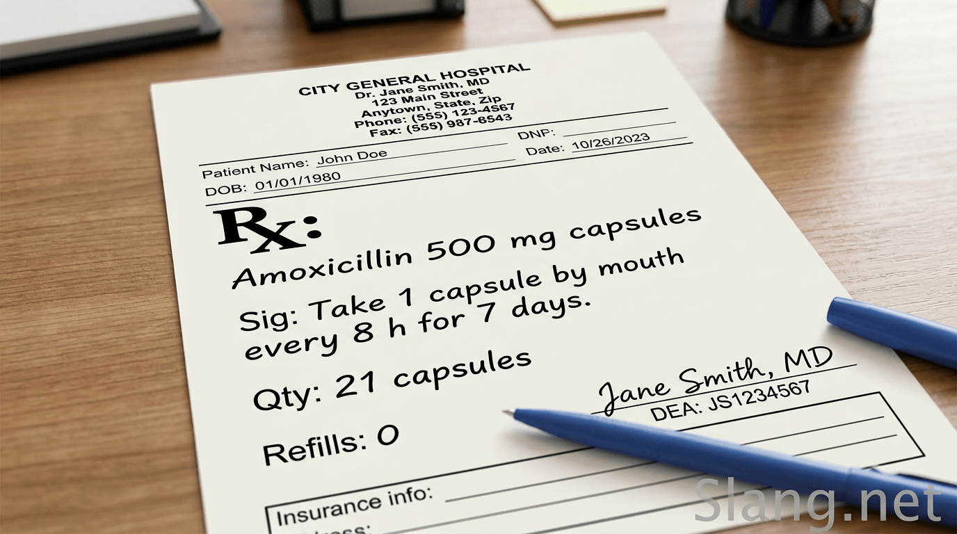 Example prescription where the doctor uses H