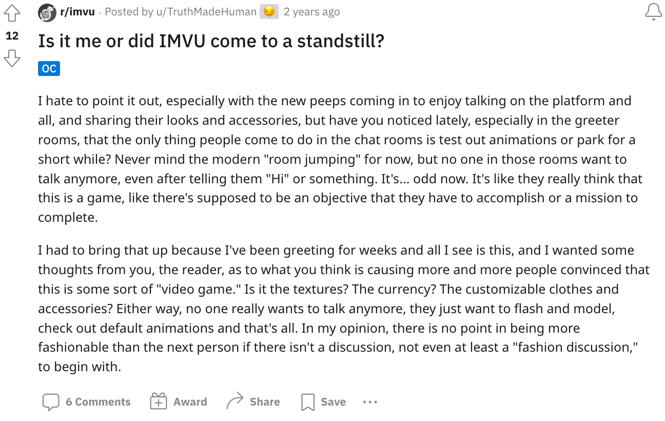 One user's thoughts on IMVU's evolution
