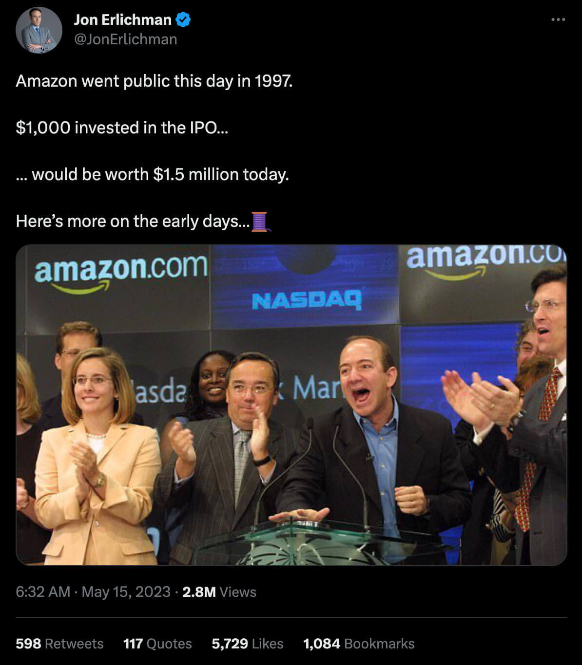 Tweet about Amazon's IPO in 1997