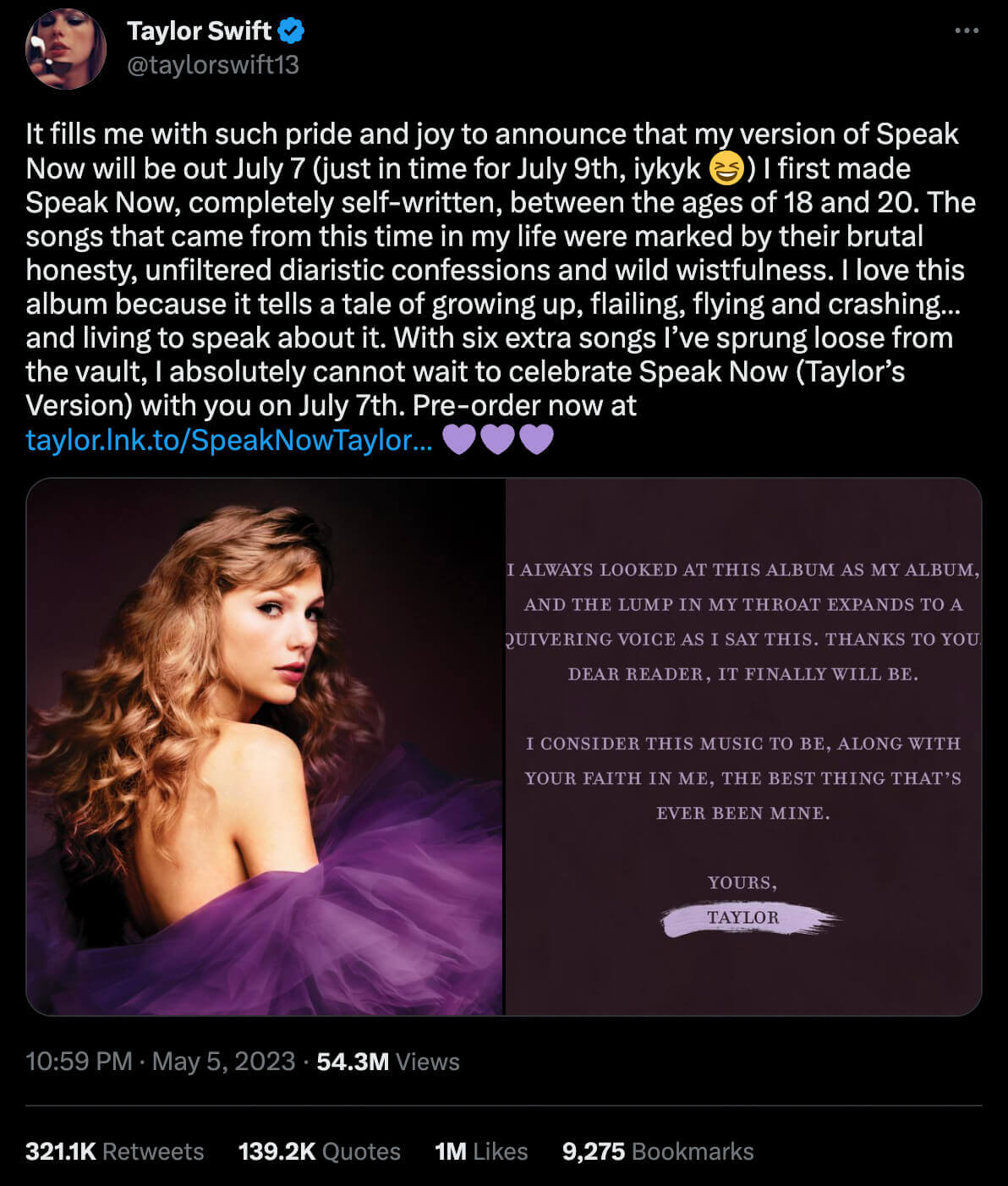 Taylor Swift using IYKYK in a tweet to reference the July 9th date mentioned in her &quot;Last Kiss&quot; song