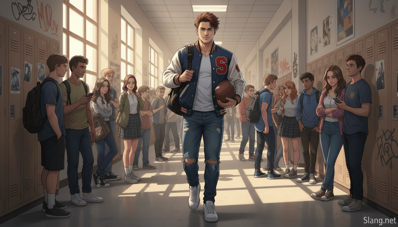 Stereotypical jock walking the halls of his high school