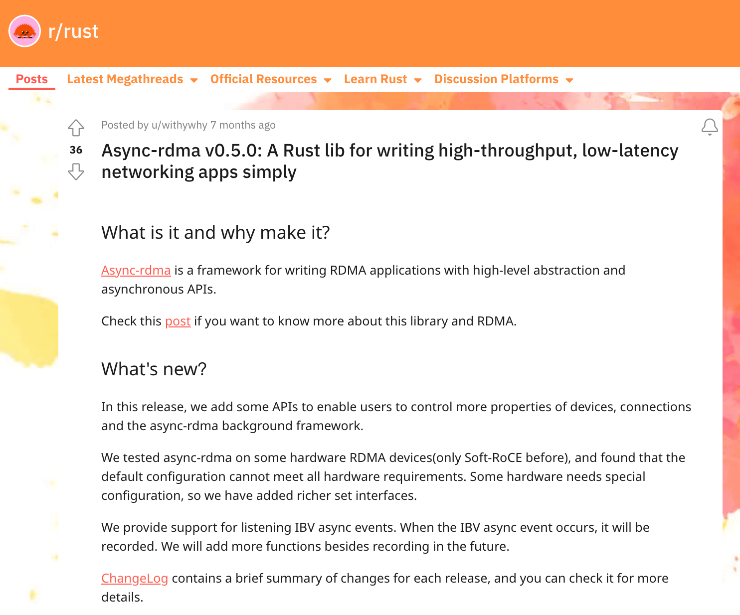 A developer sharing their Rust lib on Reddit