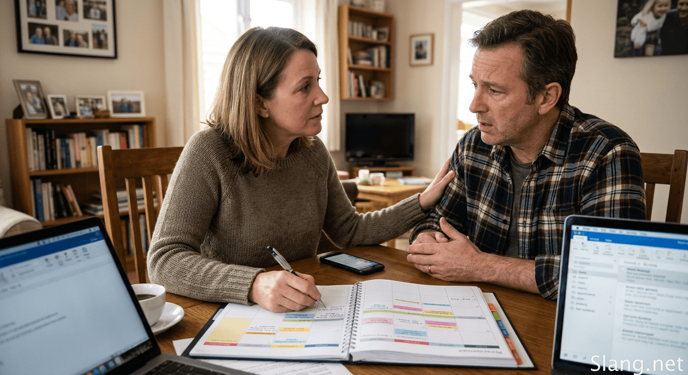 A woman mankeeping her husband