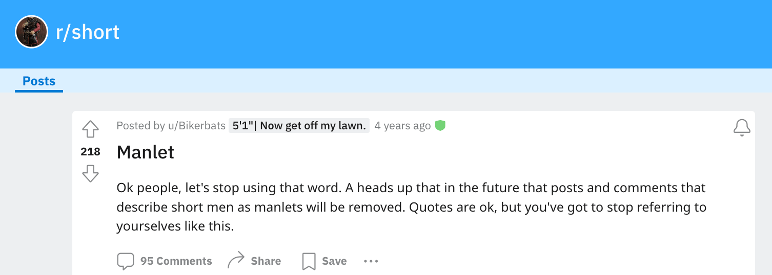 A Reddit moderator who is fed up with the word manlet
