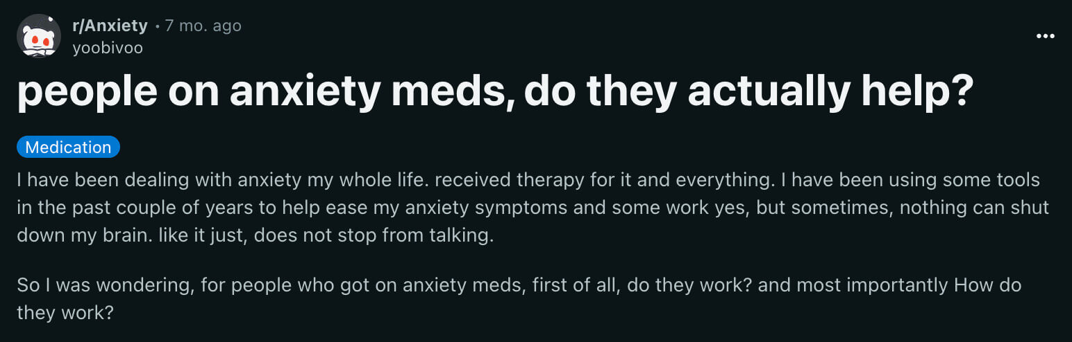 Reddit post about anxiety meds