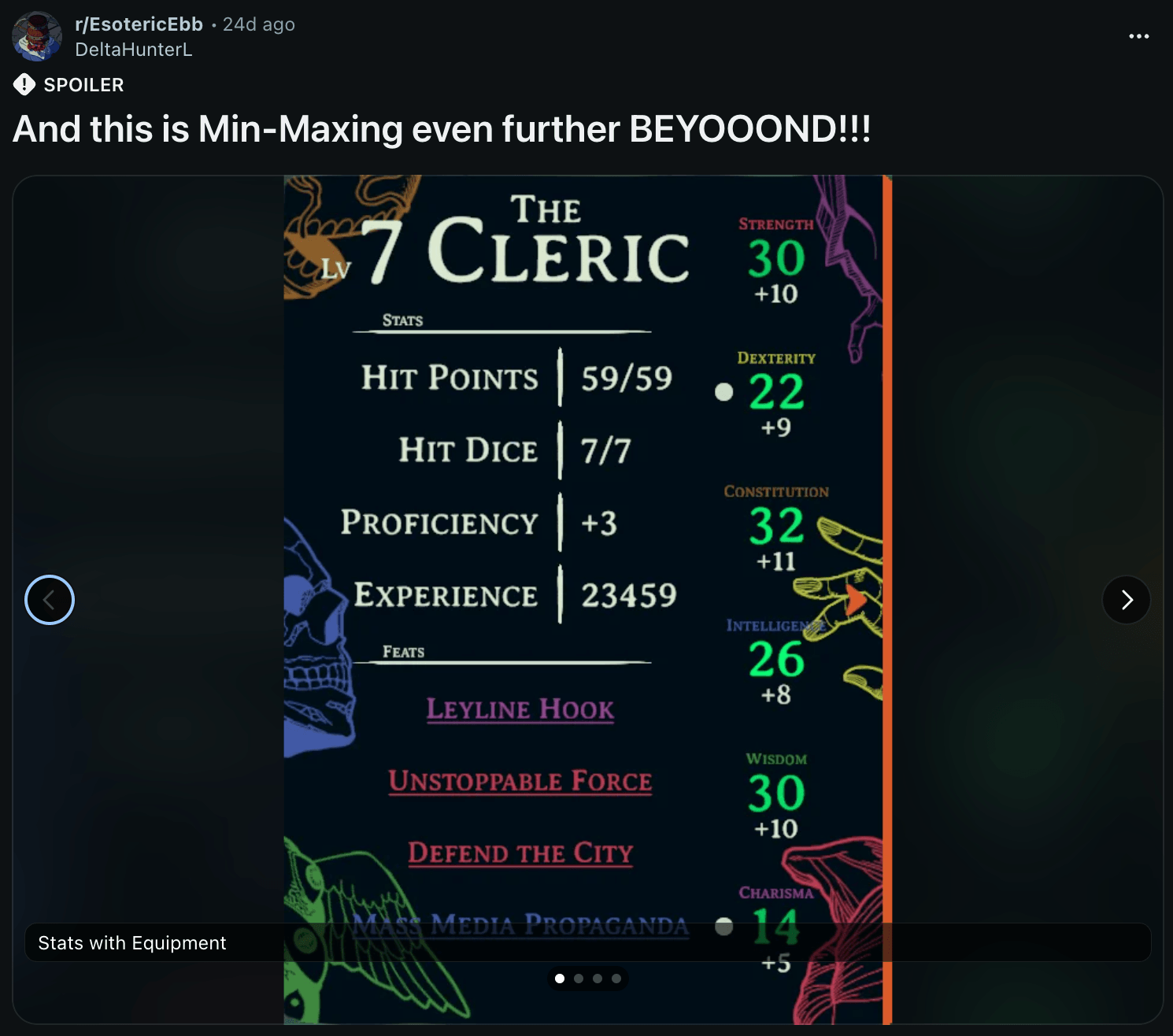 Redditor exclaiming about min-maxing