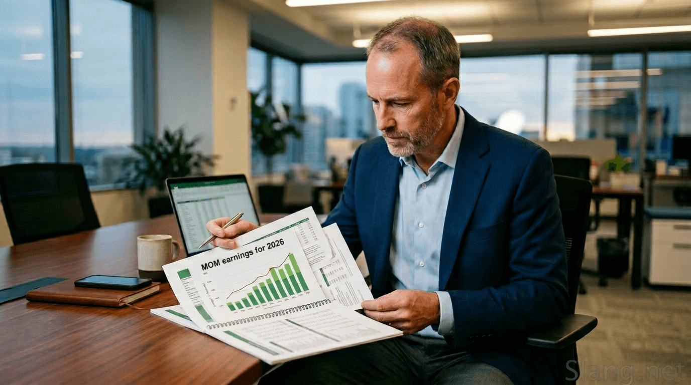 Businessman reviewing MOM earnings