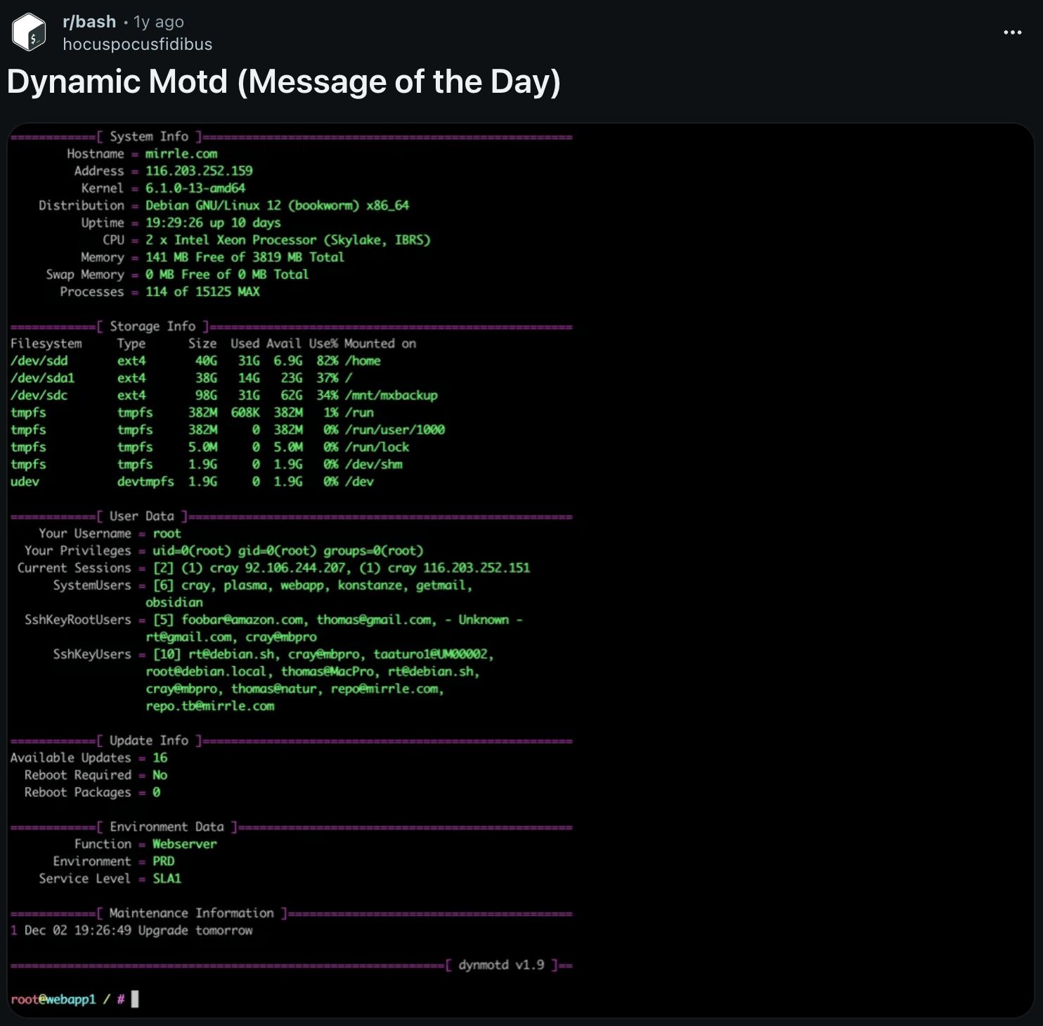 Developer MOTD on Reddit