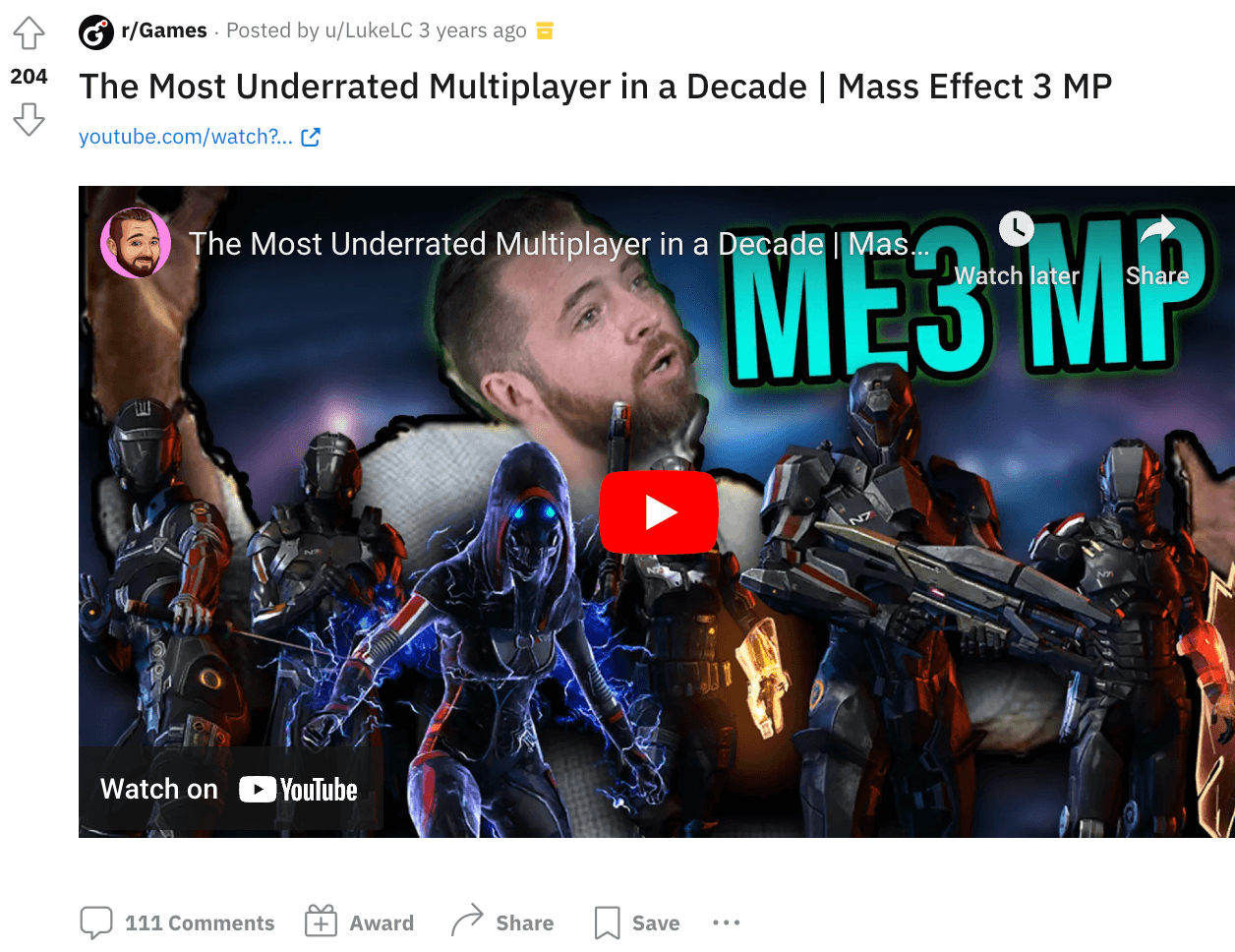 A Reddit post stating that Mass Effect 3's MP mode is underrated