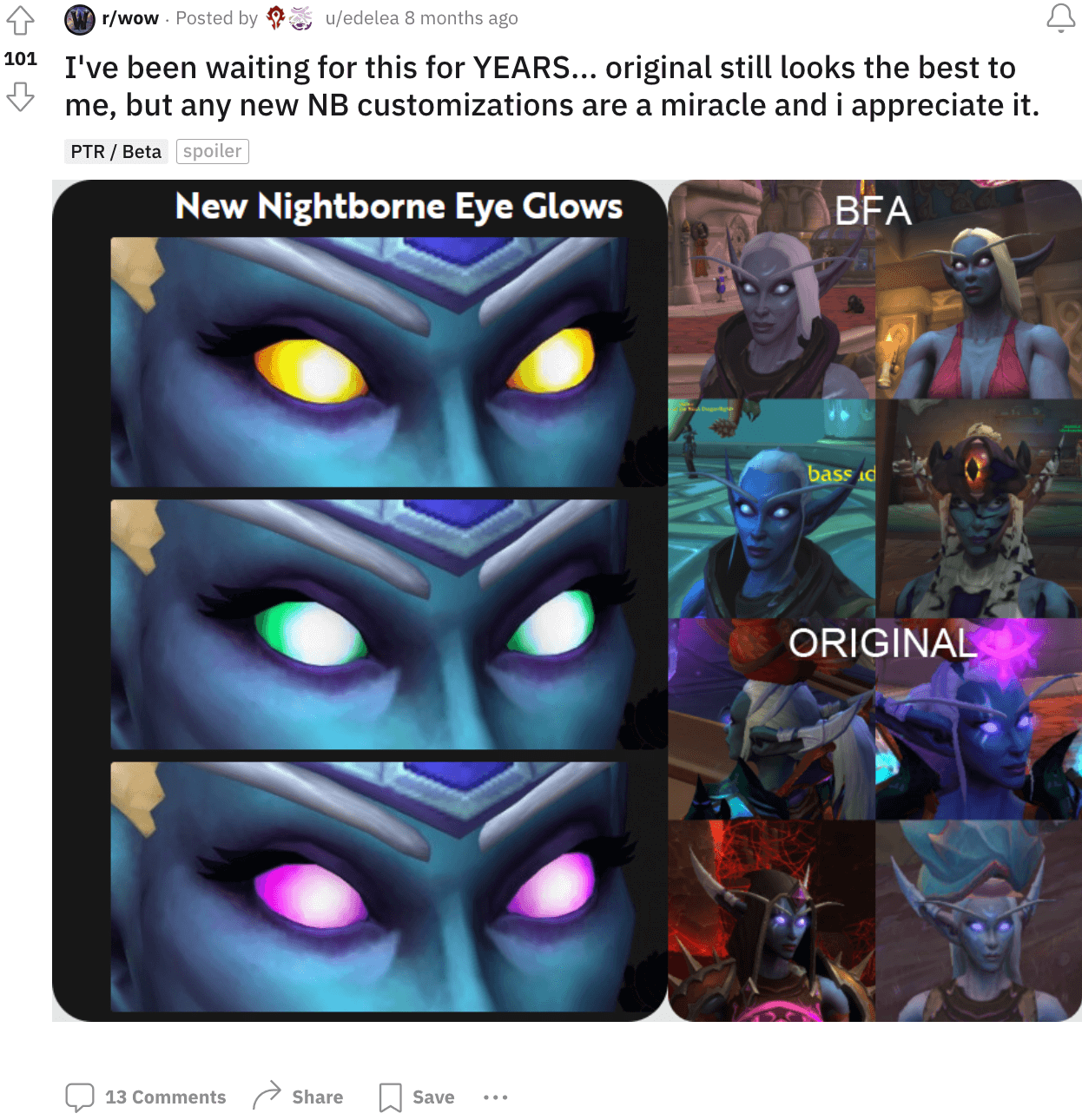 A WoW player discussing NB's glowing eyes