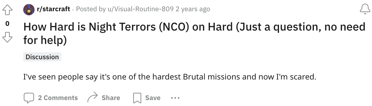 An SC2 player asking about an NCO mission on Reddit