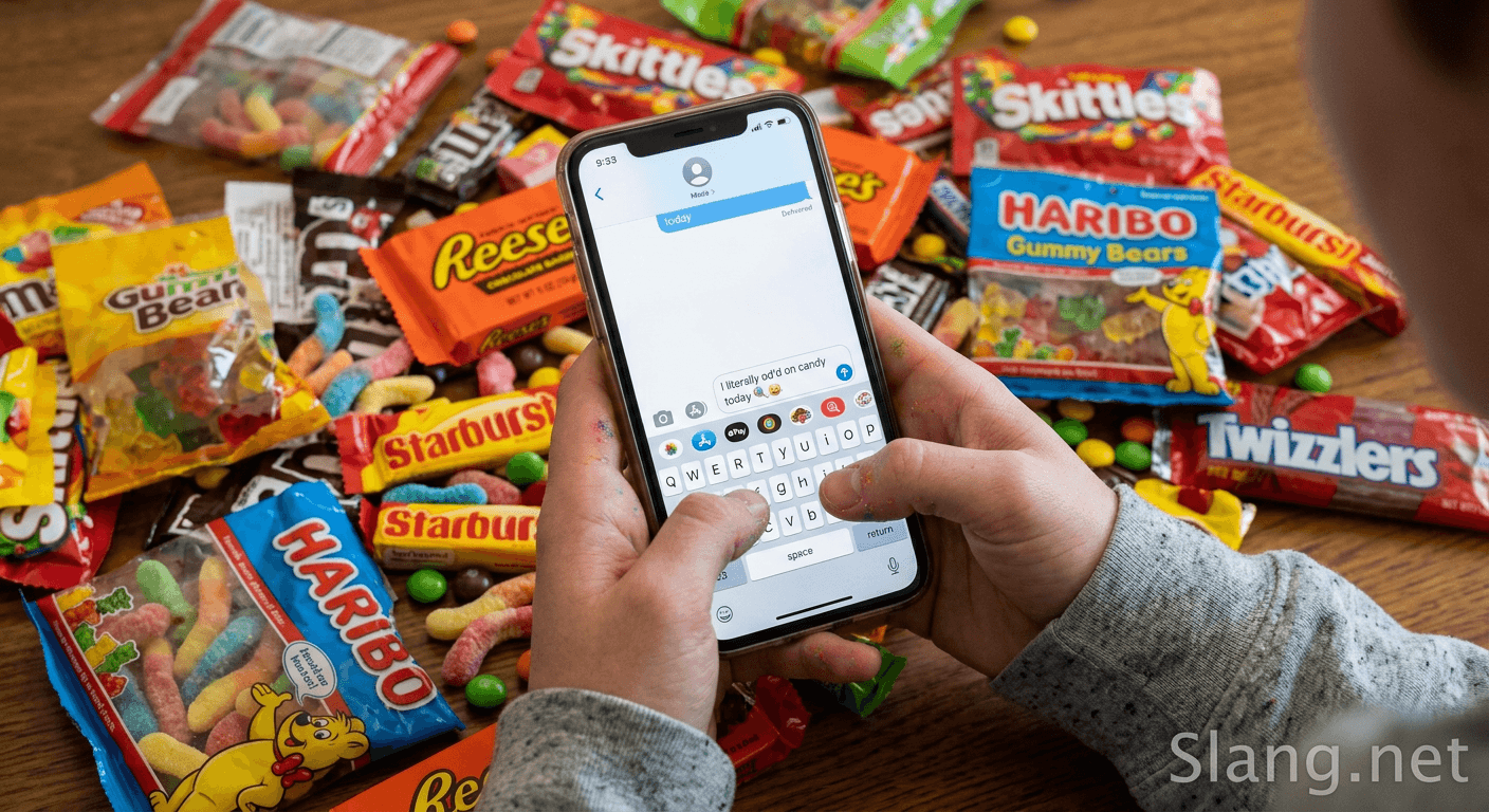Messaging a friend that you od'd on candy