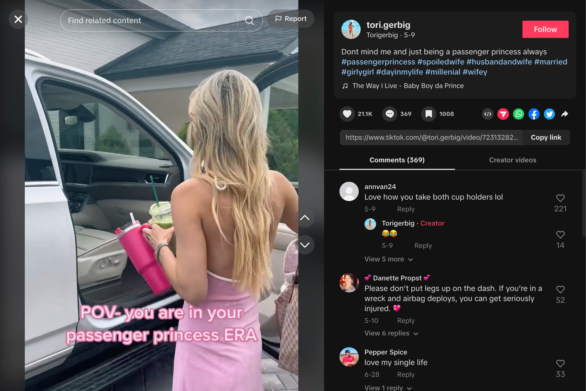 Passenger princess posting about her luxuries on TikTok