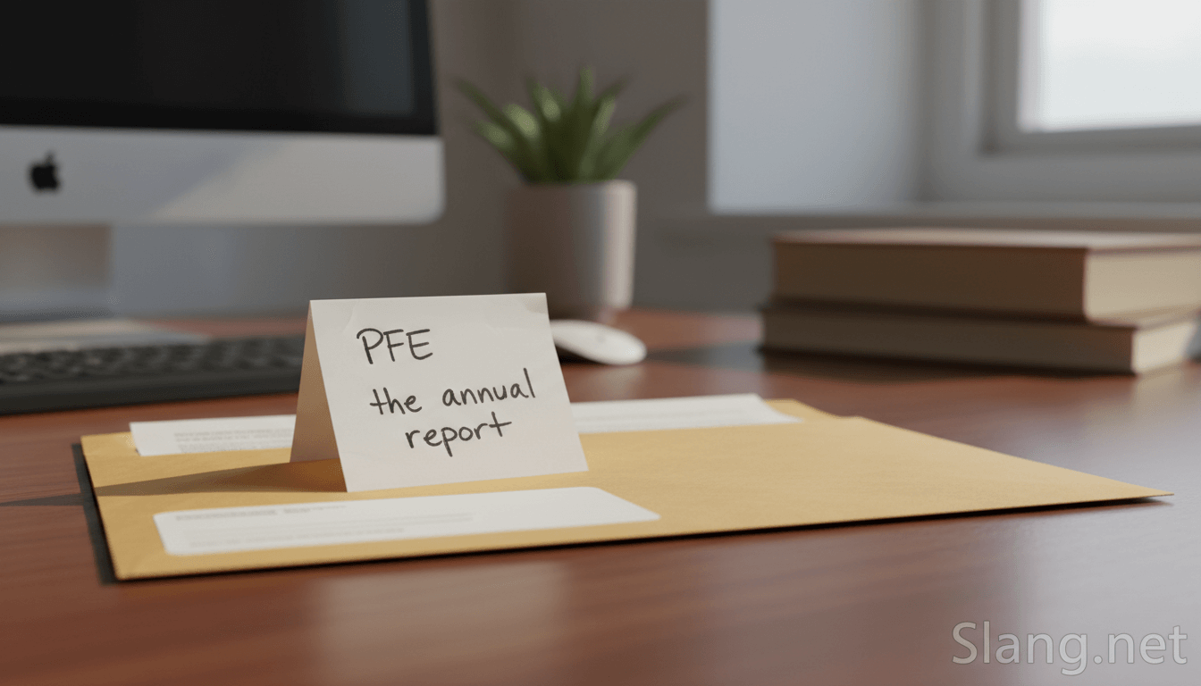 PFE note on an office desk