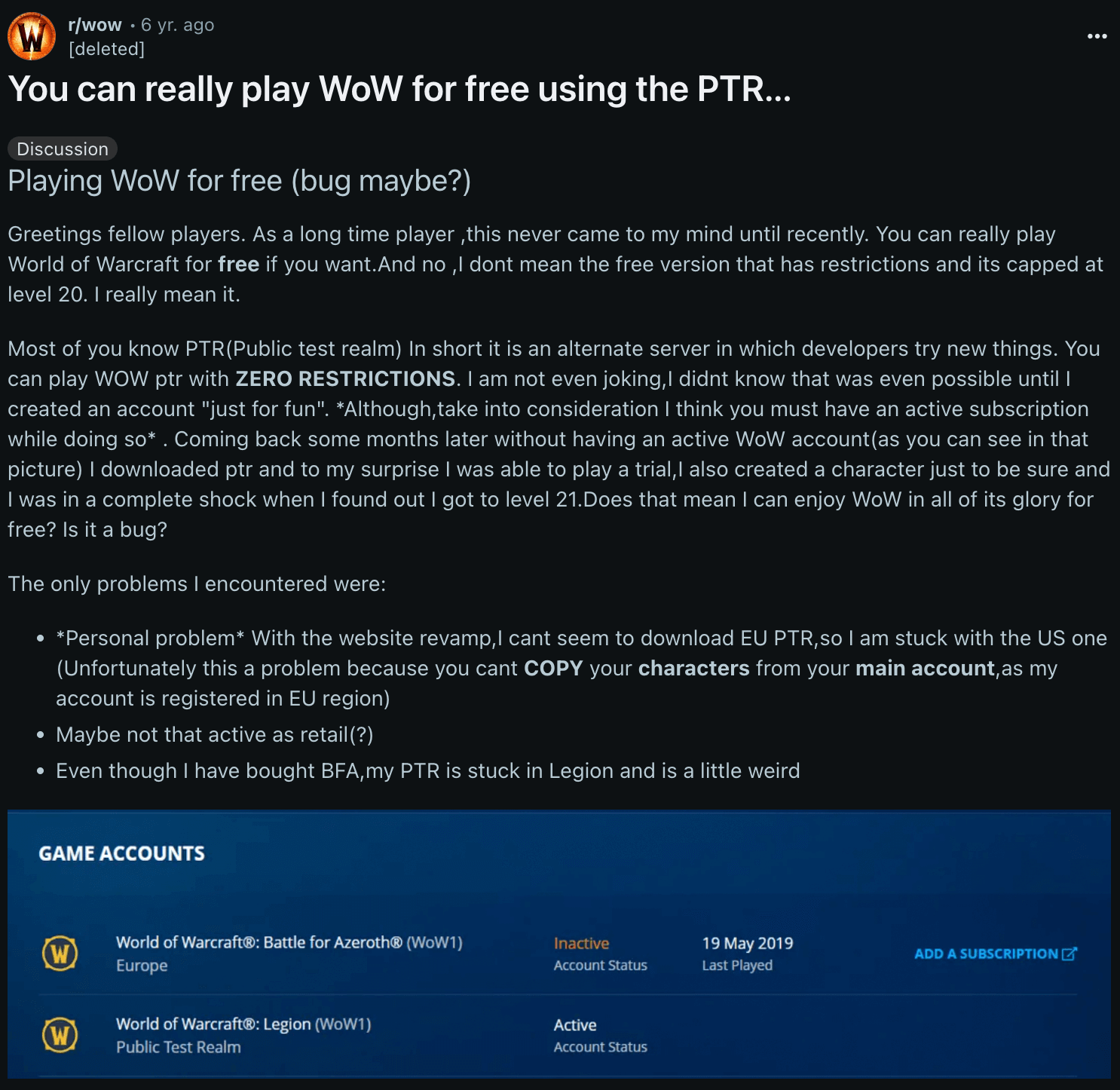 PTR Reddit post