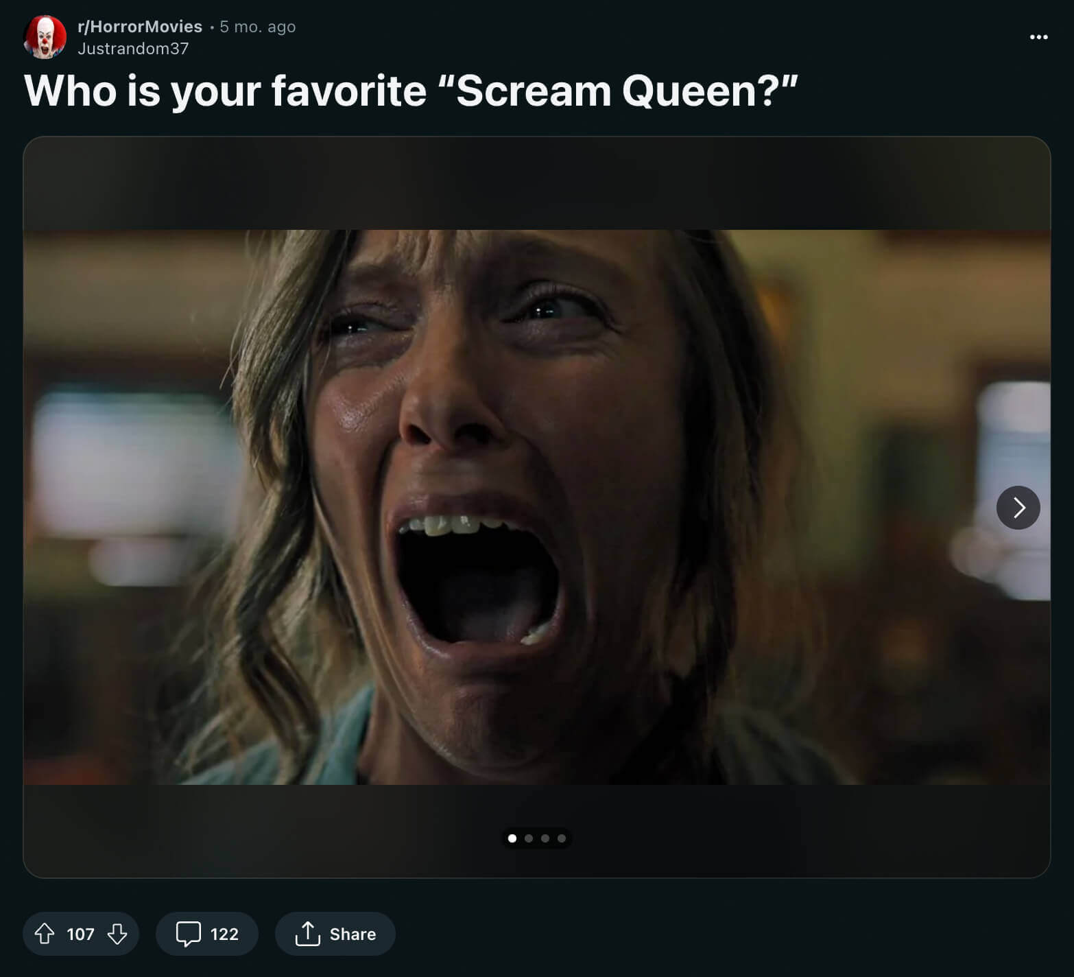 Scream queen question posed to Redditors