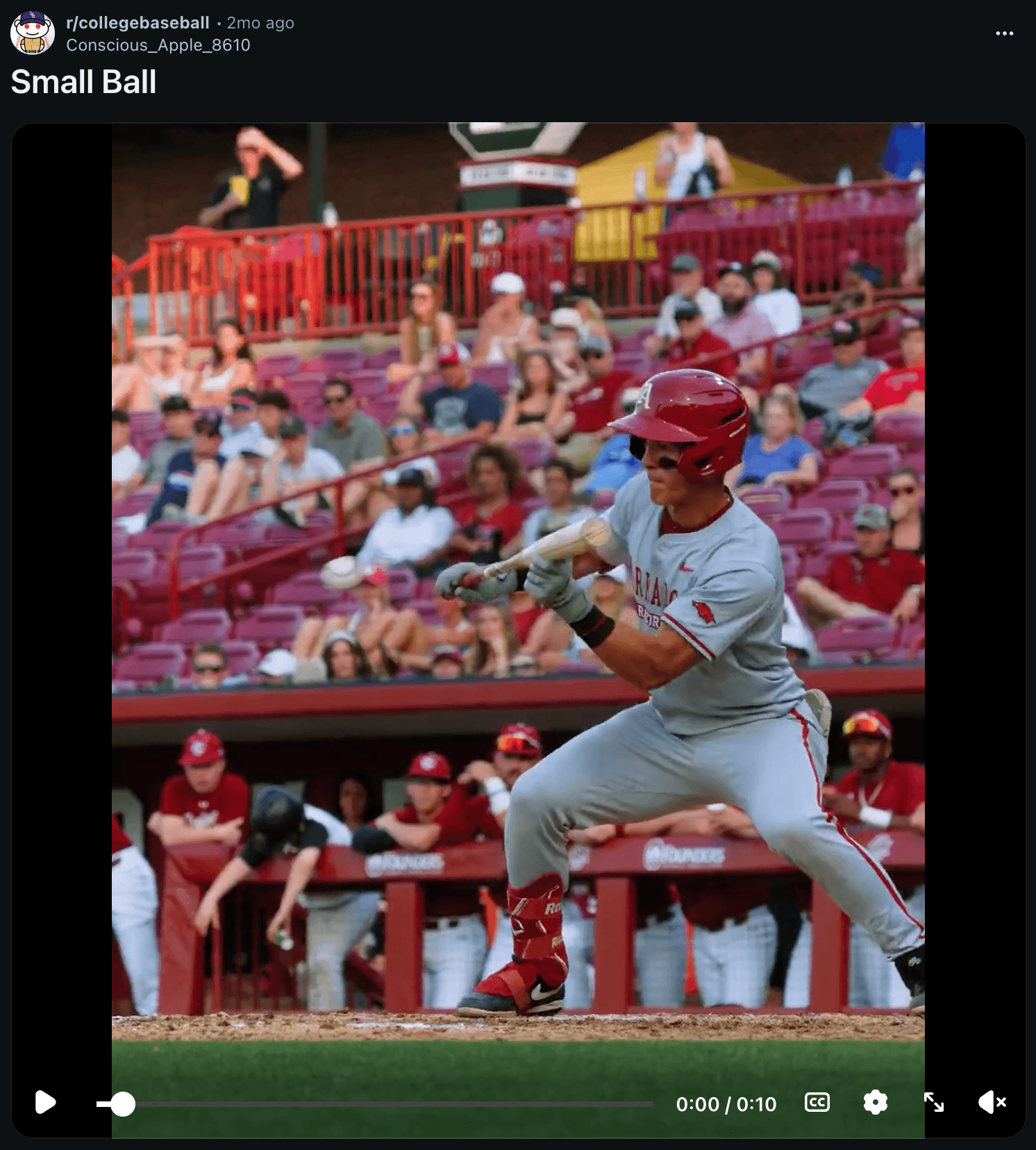 Reddit post about college small ball