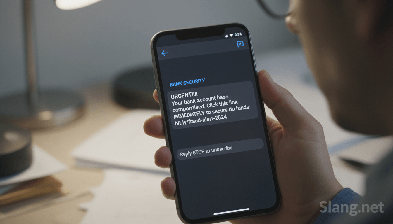 A smishing attack on a mobile phone