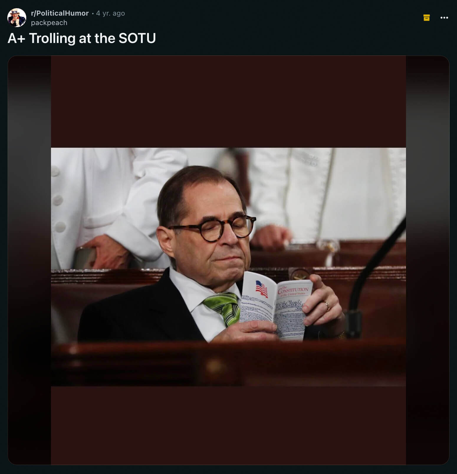 Democrat Congressman trolling a Republican POTUS at the SOTU
