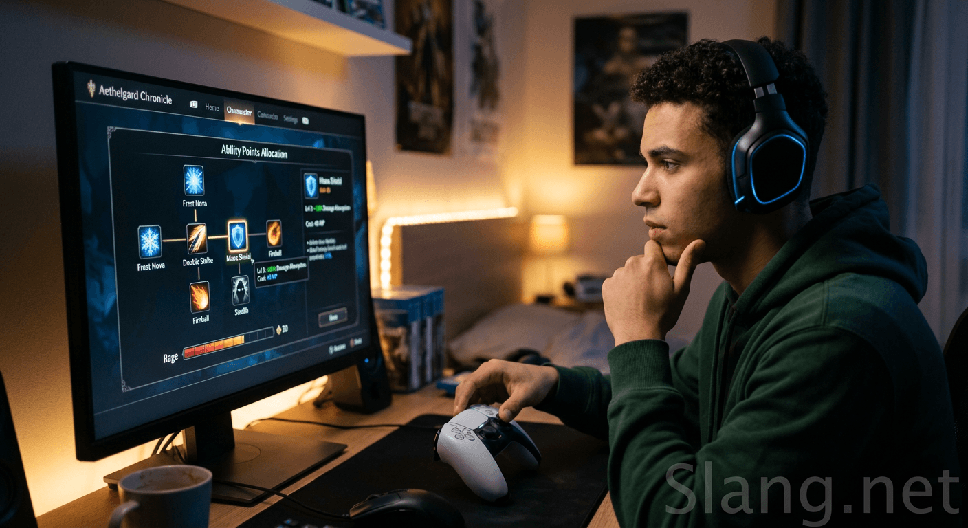 A gamer configuring a character's spec